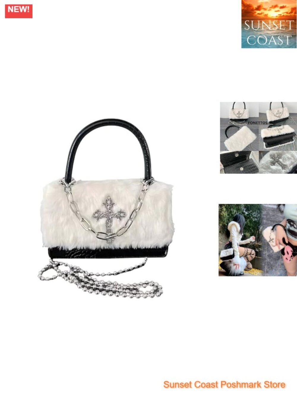 Faux Fur PU Leather Crossbody Shoulder Bag Gothic Punk Y2K Purse